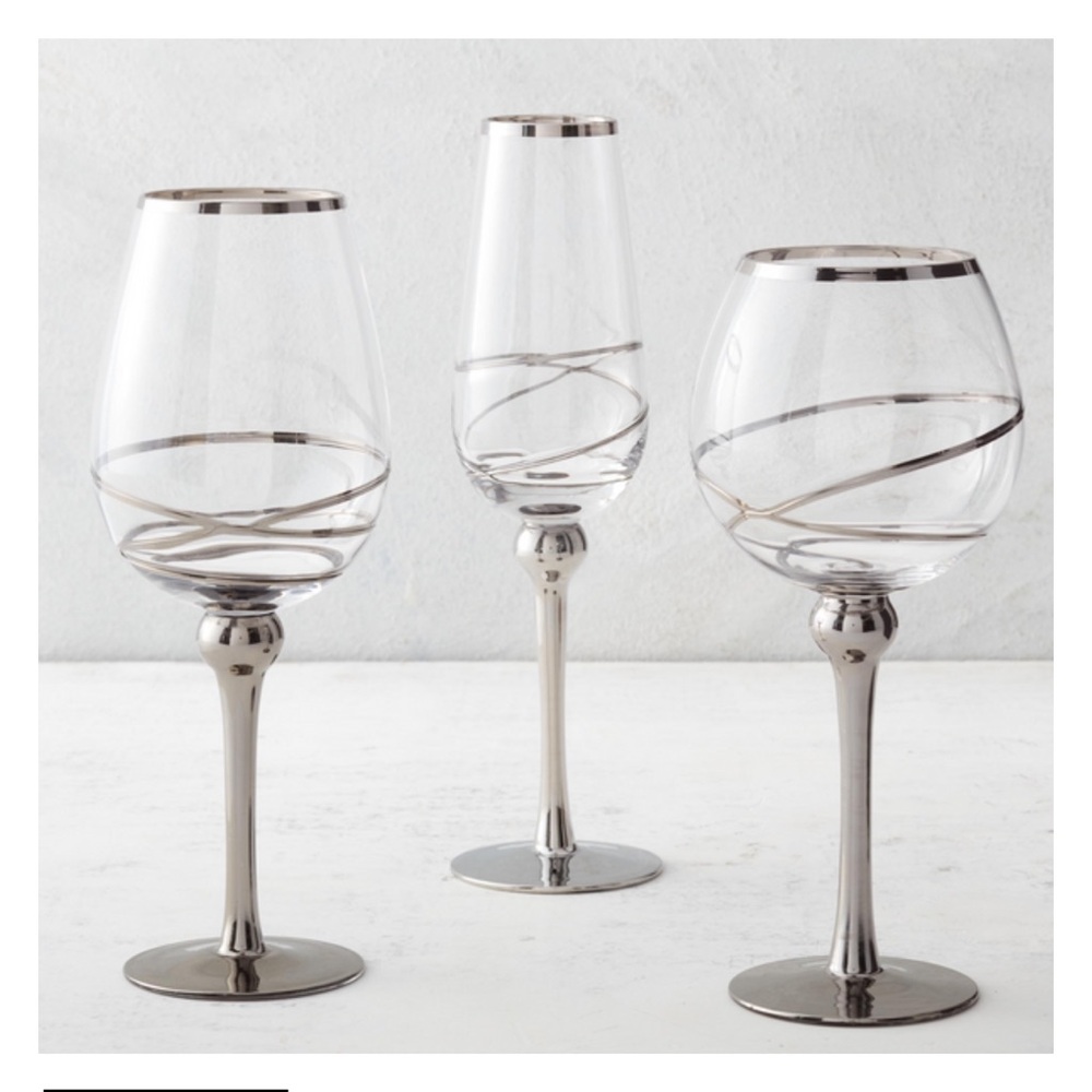 π Z GALLERIE Set of 6 Olympia White Wine Glasses - Silver - Picture 2 of 4